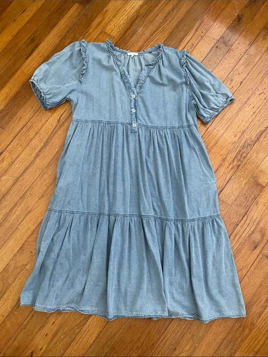 JODIFL Dresses & Skirts - Jodifl Light Blue Denim Tiered Dress w/Pockets